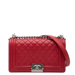 Chanel Coco Mark Matelassé Boy 25 Perforated Crossbody Chain Shoulder Bag, Re...